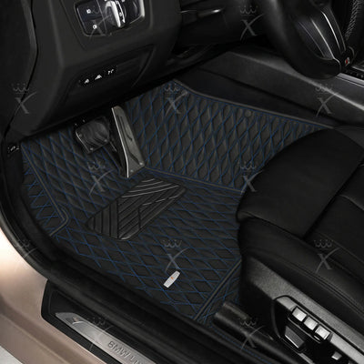 Luxus Twin-Diamond Series Floor Mats | Black & Blue Stitching