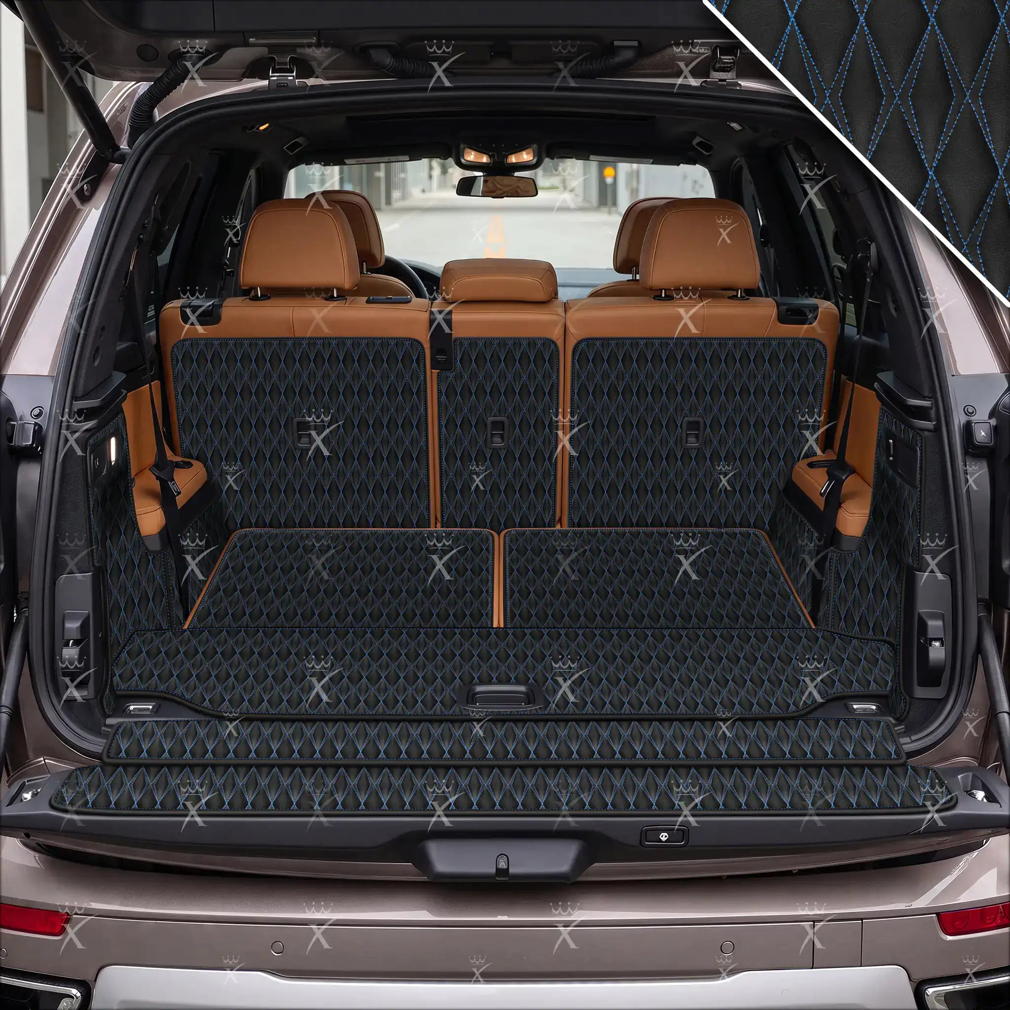 Luxus Car Mats™ - Svart og svart søm 3D luksusskinnstøvel/bagasjematte