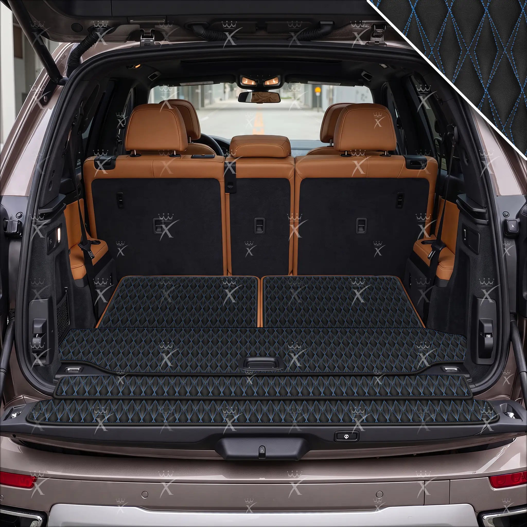 Luxus Twin-Diamond Base Series Trunk Mat | Black & Blue Stitching