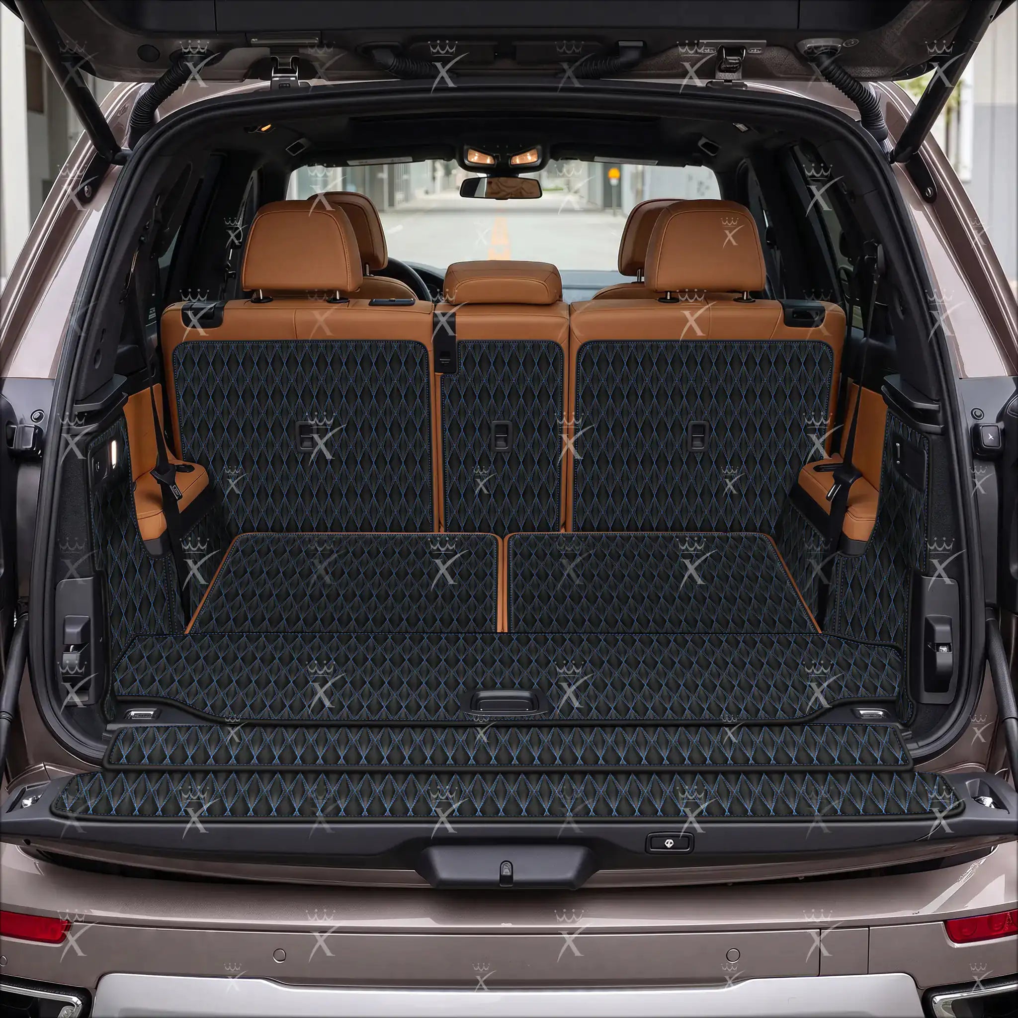 Luxus Car Mats™ - Svart og svart søm 3D luksusskinnstøvel/bagasjematte