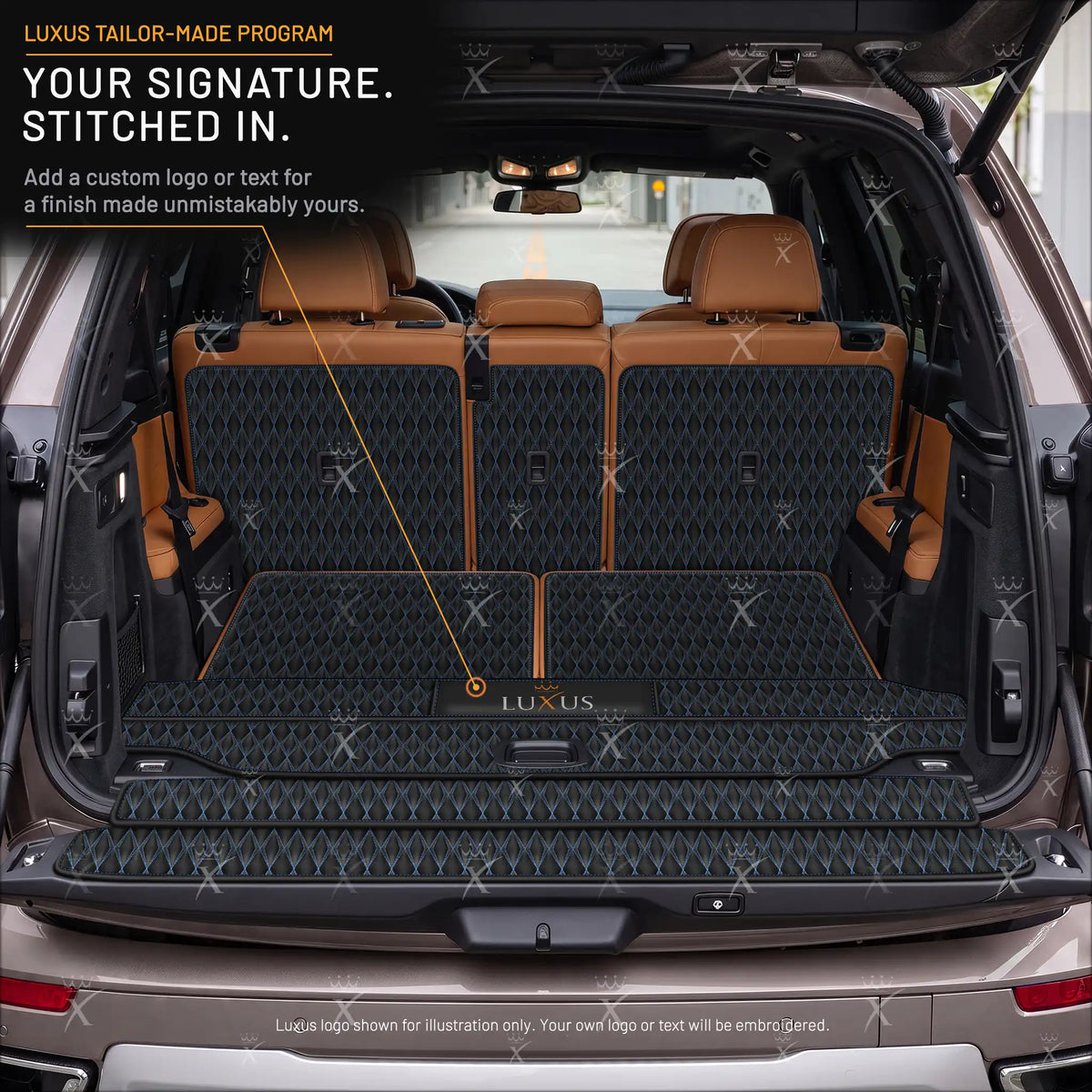 Luxus Car Mats™ – 3D-Luxus-Leder-Kofferraum-/Kofferraummatte in Schwarz und Schwarz mit Nähten