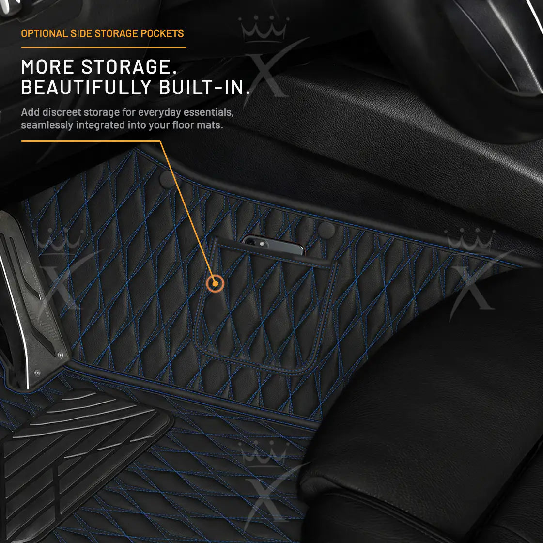 Luxus Twin-Diamond Double Layer Series Floor Mats | Black & Blue Stitching & Imperial Violet Top Carpet
