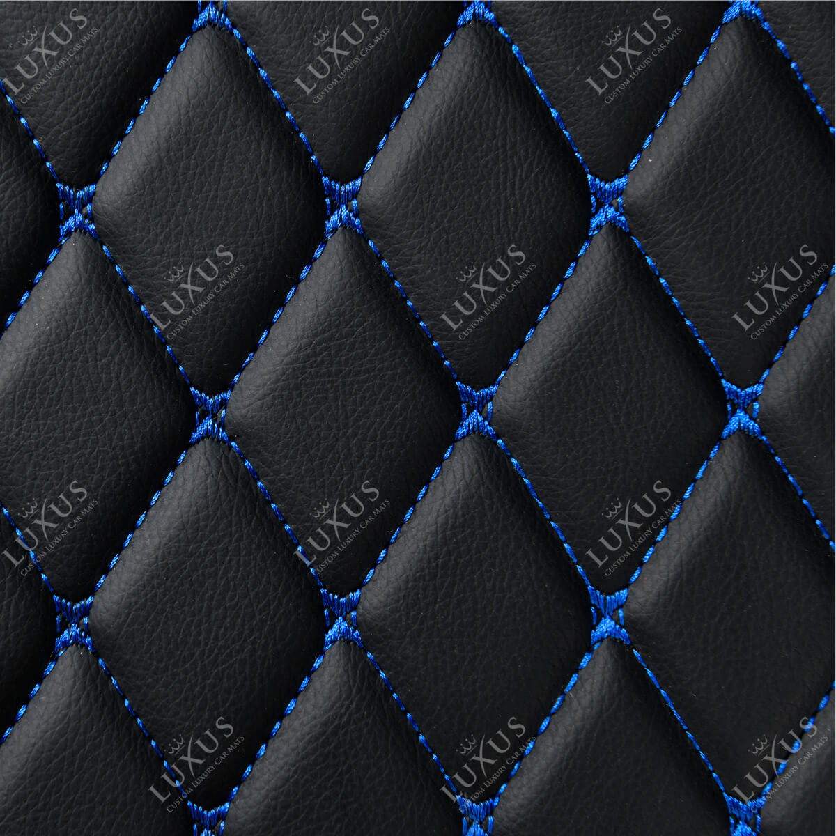 Luxus Car Mats™ – Luxus-Leder-Kofferraum-/Kofferraummatte mit schwarzen und blauen Nähten