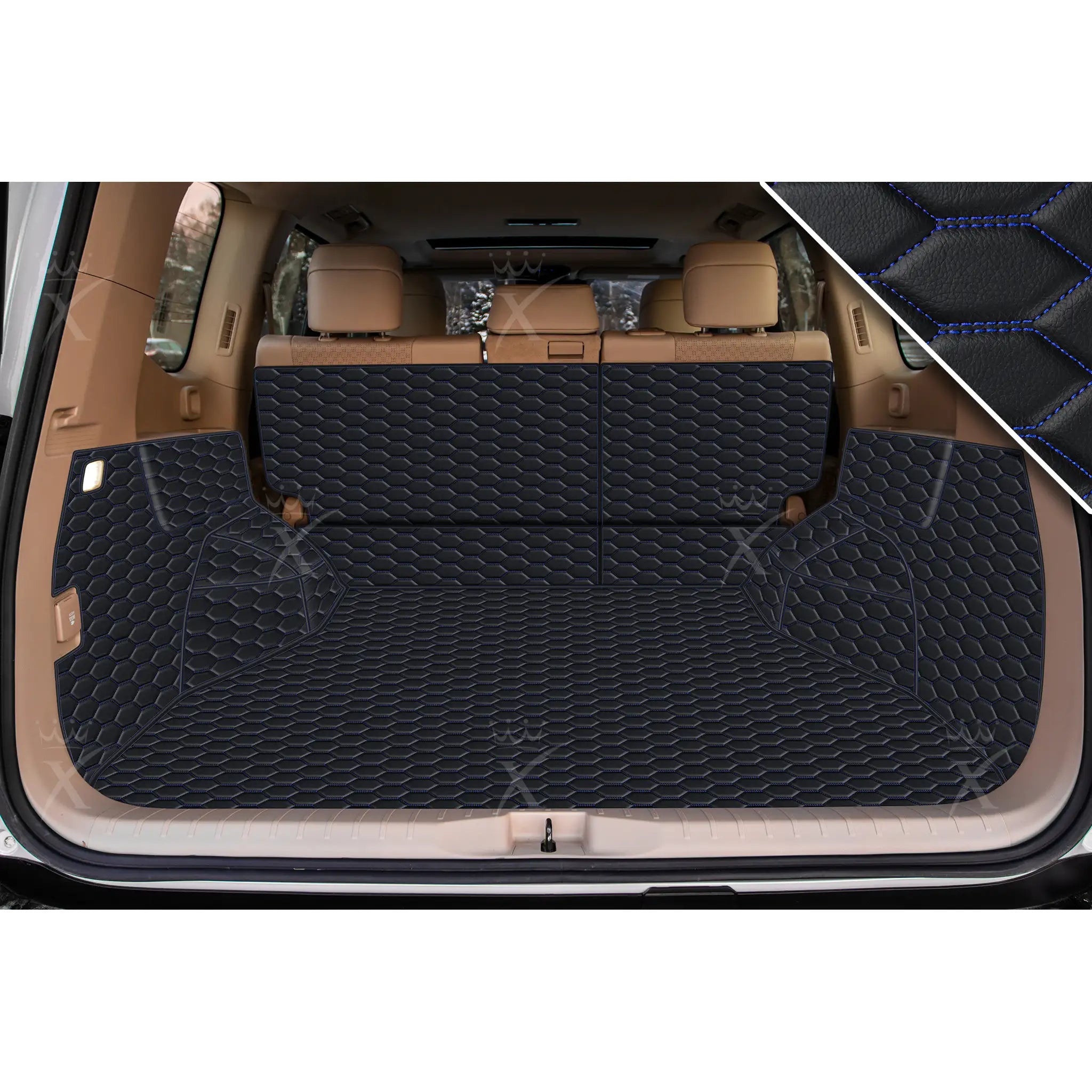 Luxus 360Fit Premium Honeycomb Custom Trunk Liner | Black & Blue Stitching