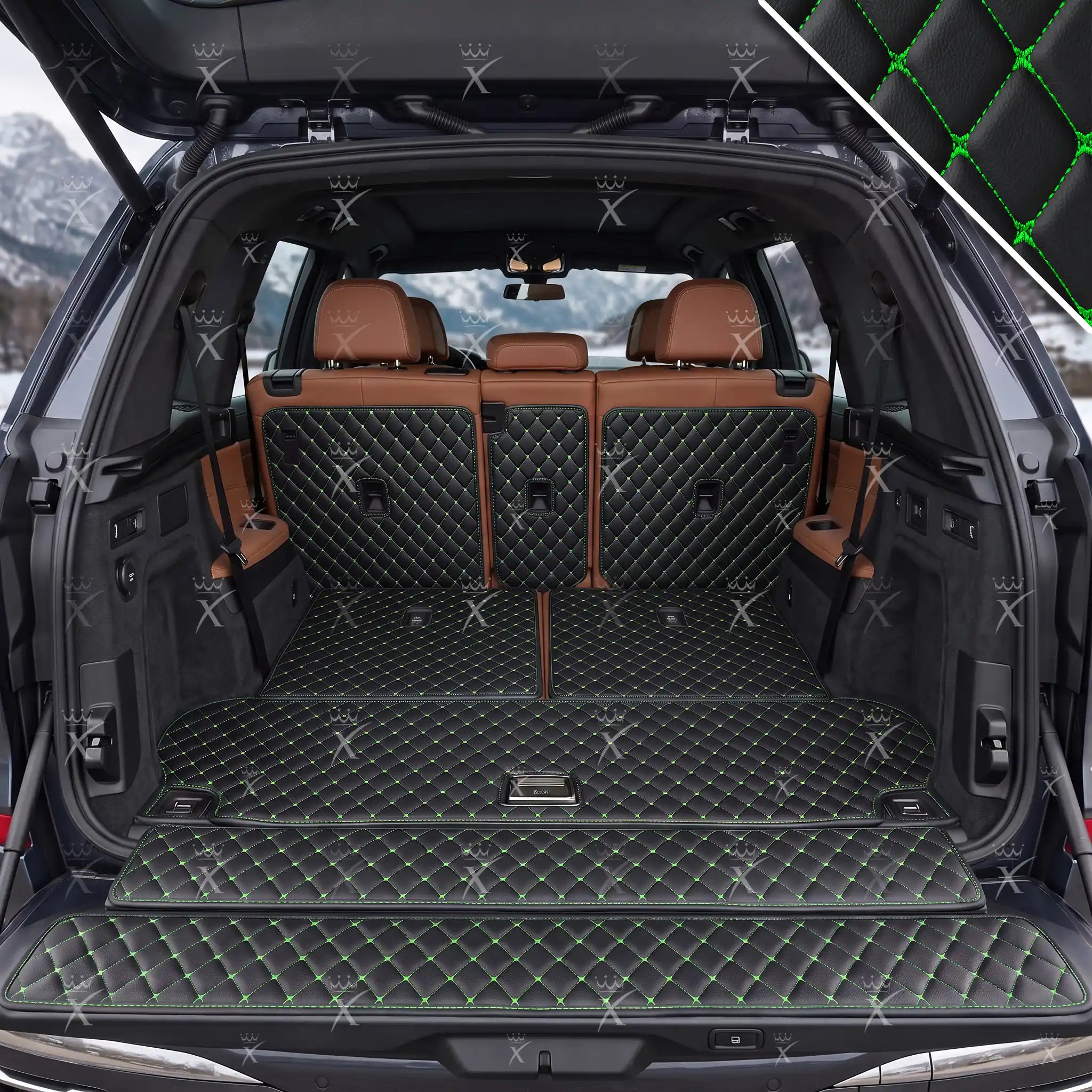 Luxus Car Mats™ - Zwarte en zwarte stiksels 3D luxe lederen koffer-/koffermat