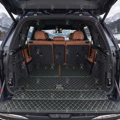 Luxus Diamond BaseFit Series Trunk Mat | Black & Green Stitching