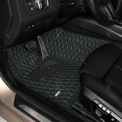 Luxus Twin-Diamond Series Floor Mats | Black & Green Stitching