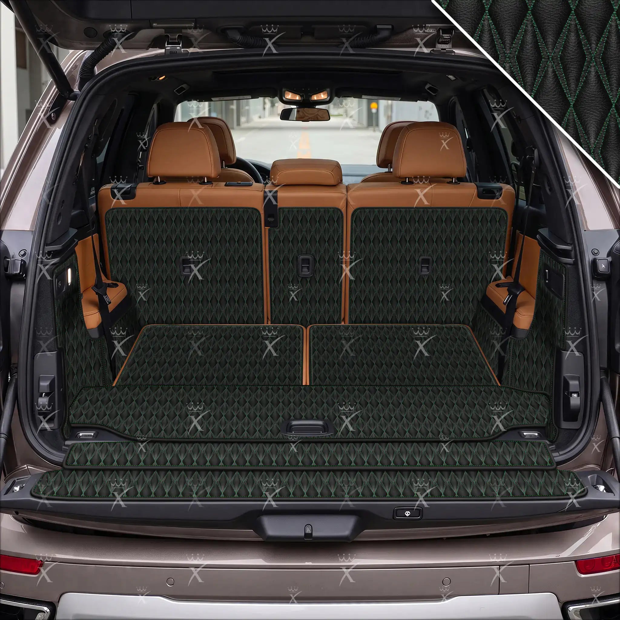 Luxus Car Mats™ – 3D-Luxus-Leder-Kofferraum-/Kofferraummatte in Schwarz und Schwarz mit Nähten