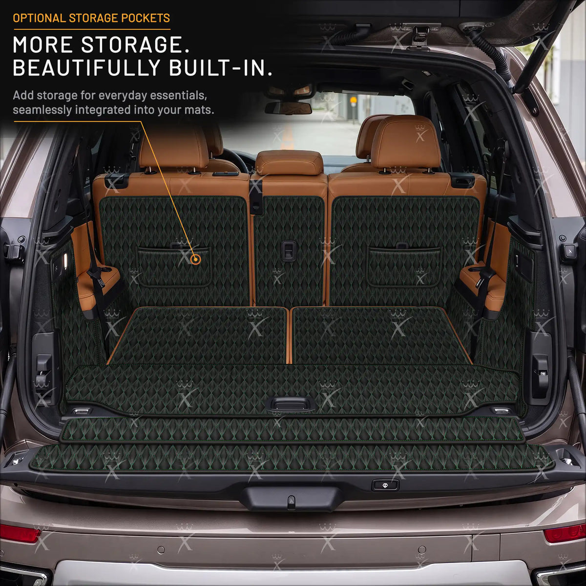 Luxus Twin-Diamond 360Fit Series Trunk Mat | Black & Green Stitching
