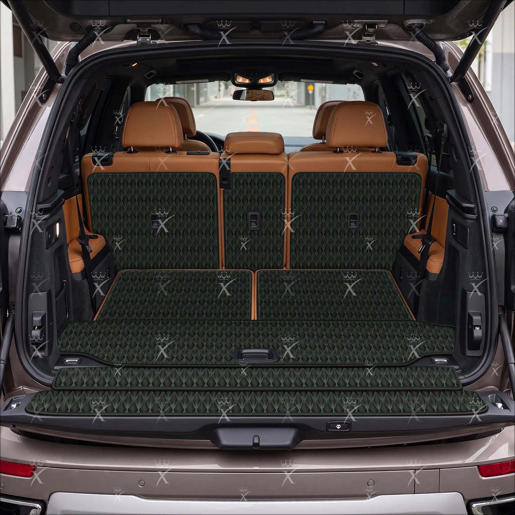 Tappetini per auto Luxus™ - Tappetino per bagagliaio/stivale in pelle di lusso 3D con cuciture nere e nere