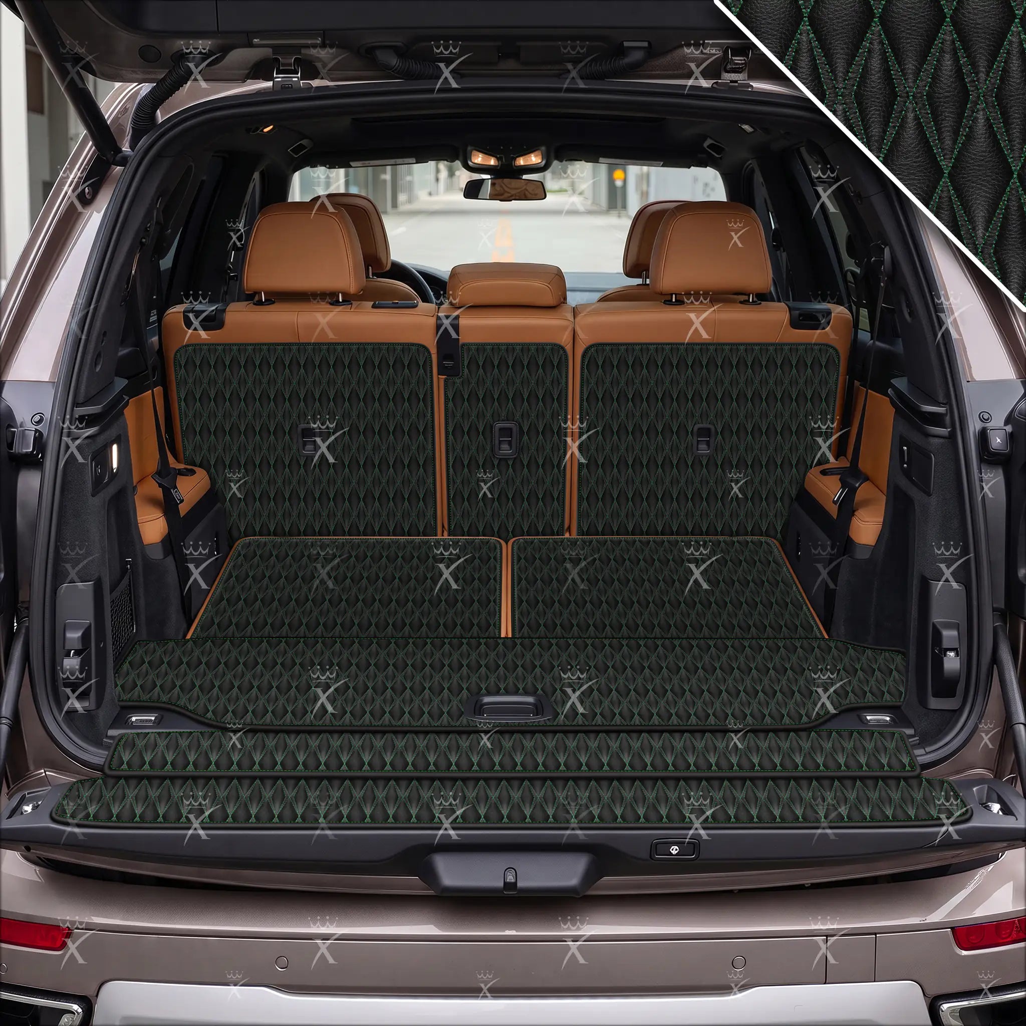 Tappetini per auto Luxus™ - Tappetino per bagagliaio/stivale in pelle di lusso 3D con cuciture nere e nere