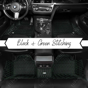 Twin-Diamond Black & Green Stitching Luxury Car Mats Set