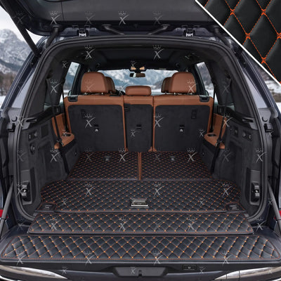 Tappetini per auto Luxus™ - Tappetino per bagagliaio/stivale in pelle di lusso con cuciture nere e arancioni