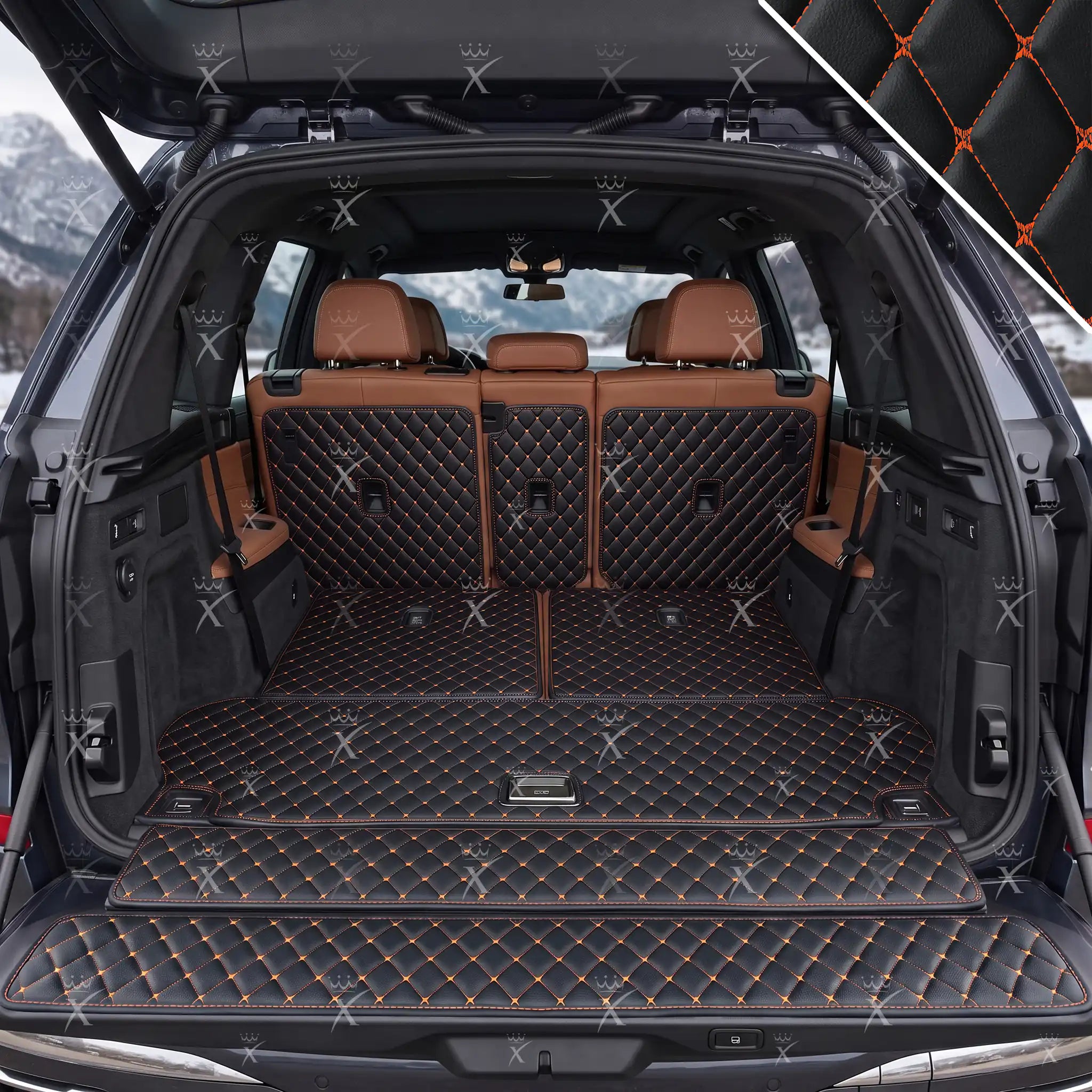 Luxus Car Mats™ - Zwarte en zwarte stiksels 3D luxe lederen koffer-/koffermat