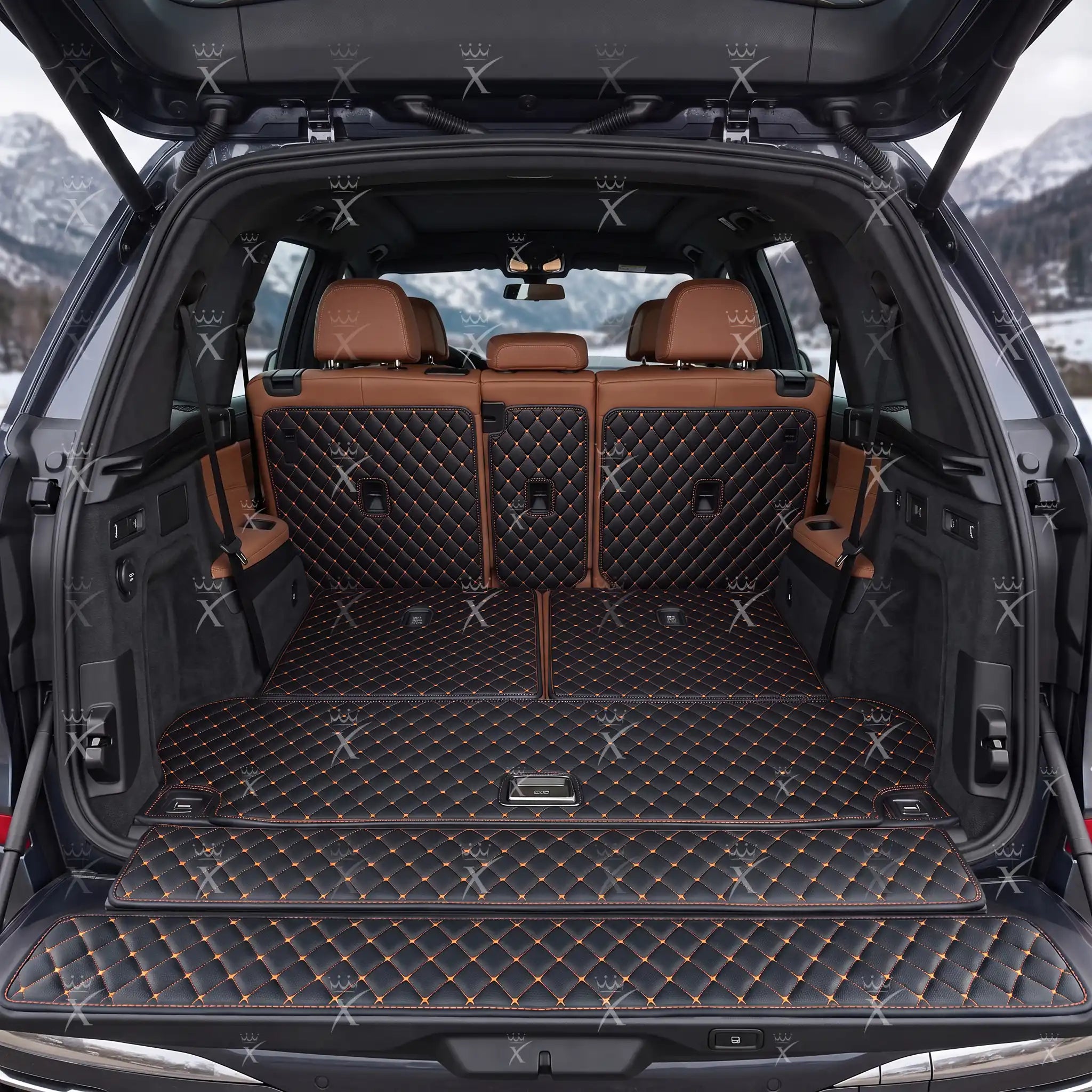 Luxus Car Mats™ - Zwarte en zwarte stiksels 3D luxe lederen koffer-/koffermat