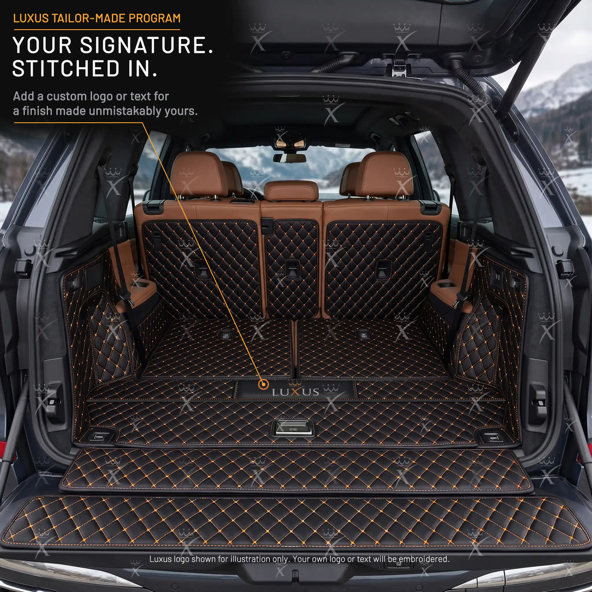 Luxus Car Mats™ - Svart og oransje søm 3D luksusskinnstøvel/bagasjematte
