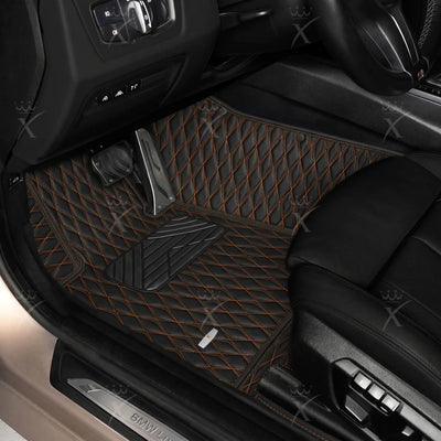 Luxus Twin-Diamond Series Floor Mats | Black & Tan Stitching
