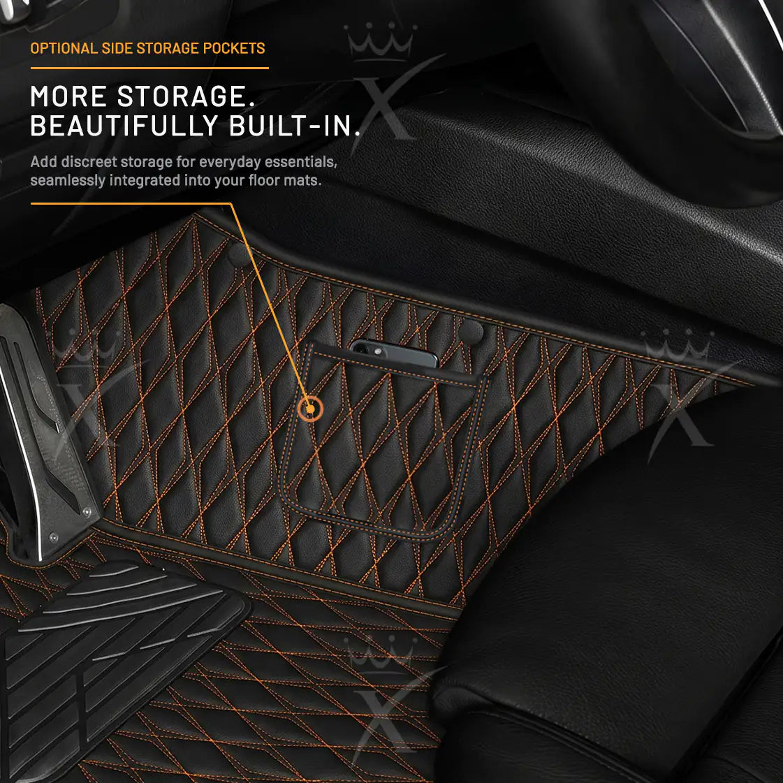Luxus Twin-Diamond Double Layer Series Floor Mats | Black & Tan Stitching & Sahara Stone Top Carpet