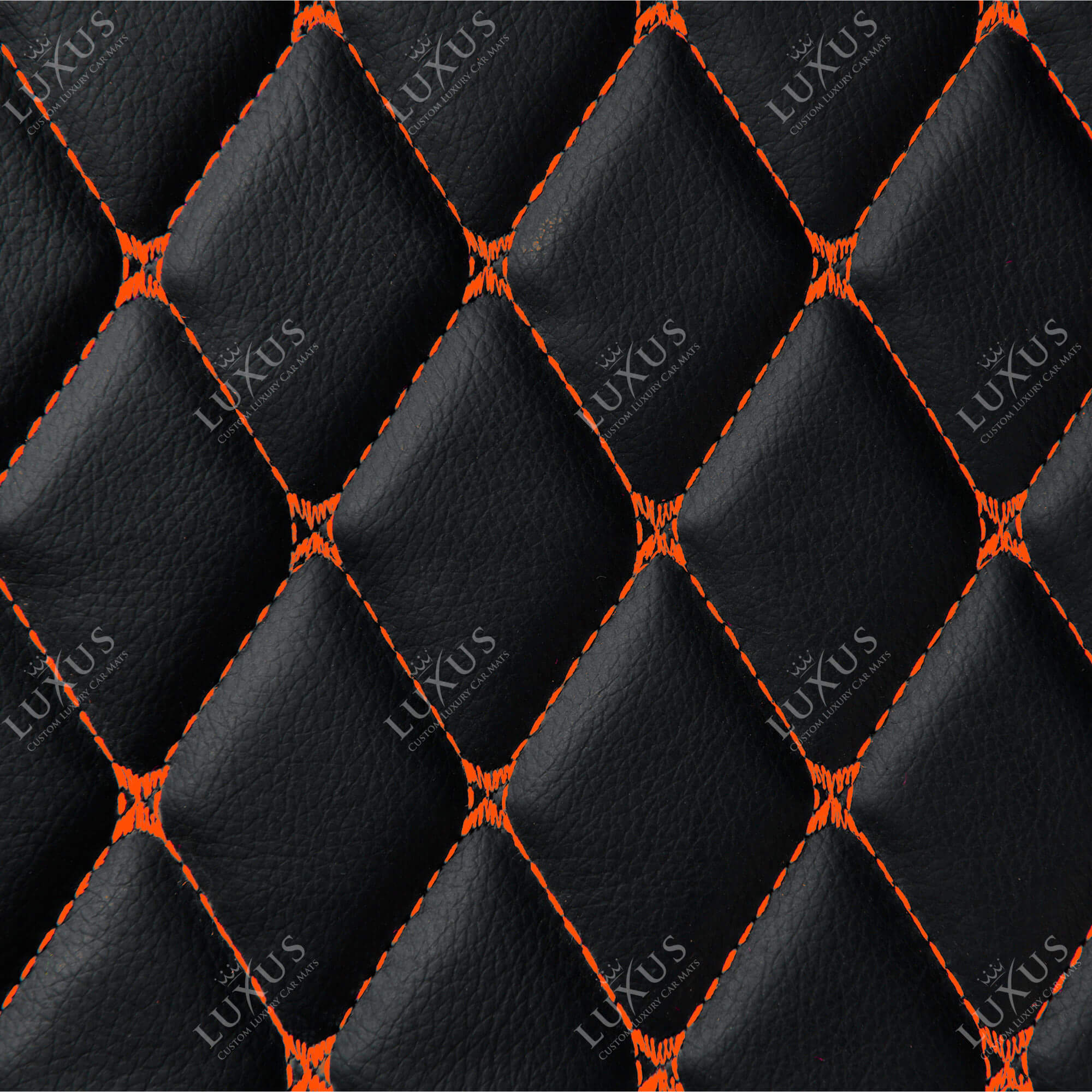 Luxus Car Mats™ - Svart og oransje søm Luksus støvel/bagasjematte i skinn