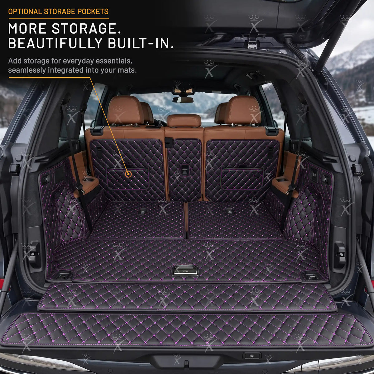 Luxus Car Mats™ - Svart og lilla søm 3D luksusskinnstøvel/bagasjematte