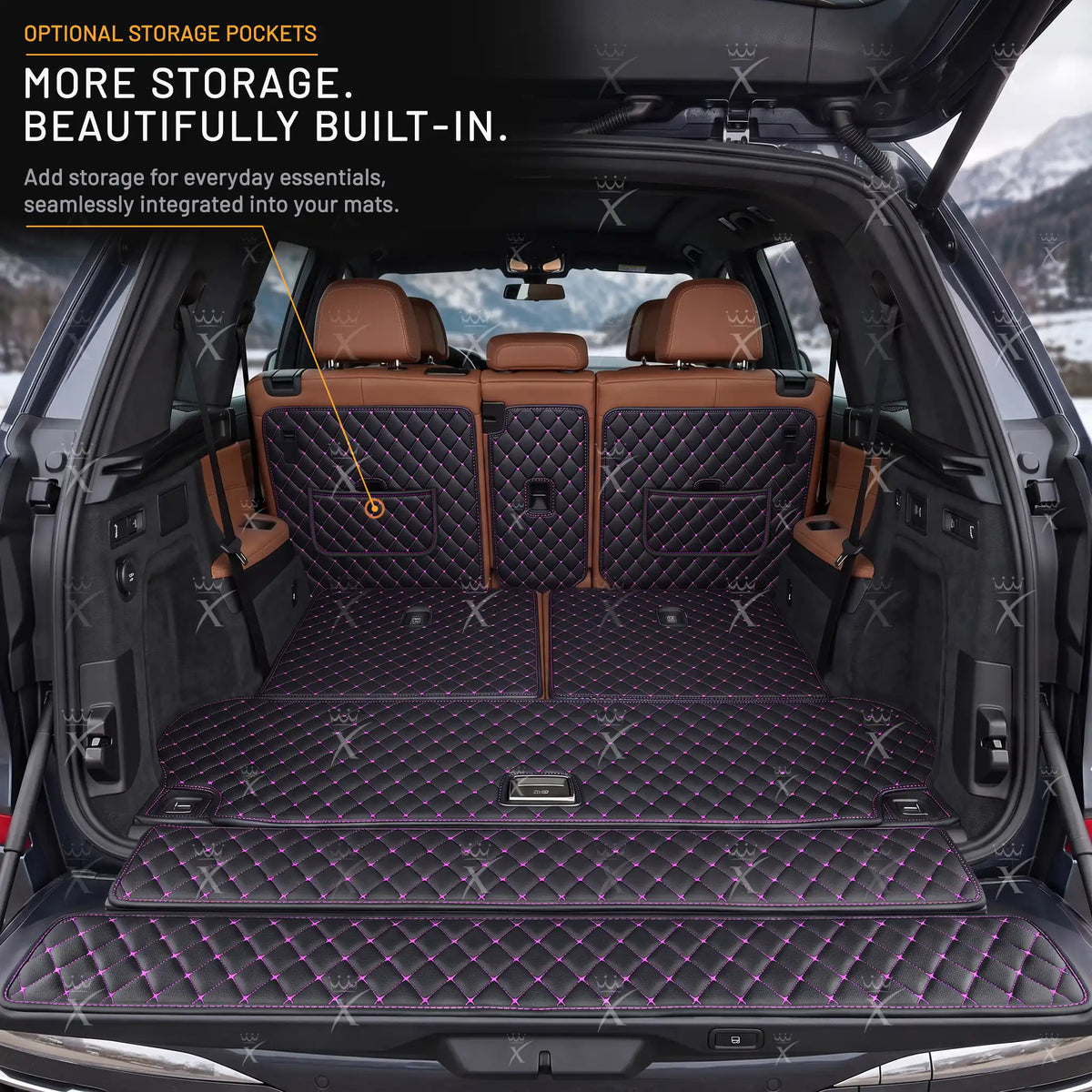 Tappetini per auto Luxus™ - Tappetino per bagagliaio/stivale in pelle di lusso 3D con cuciture nere e nere