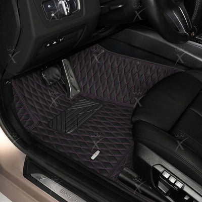 Luxus Twin-Diamond Series Floor Mats | Black & Purple Stitching