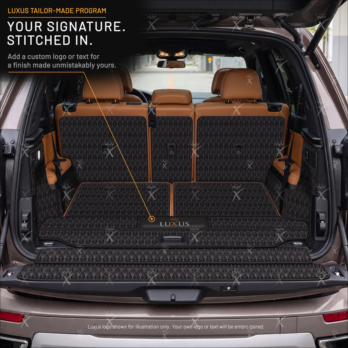 Luxus Car Mats™ - Zwarte en zwarte stiksels 3D luxe lederen koffer-/koffermat