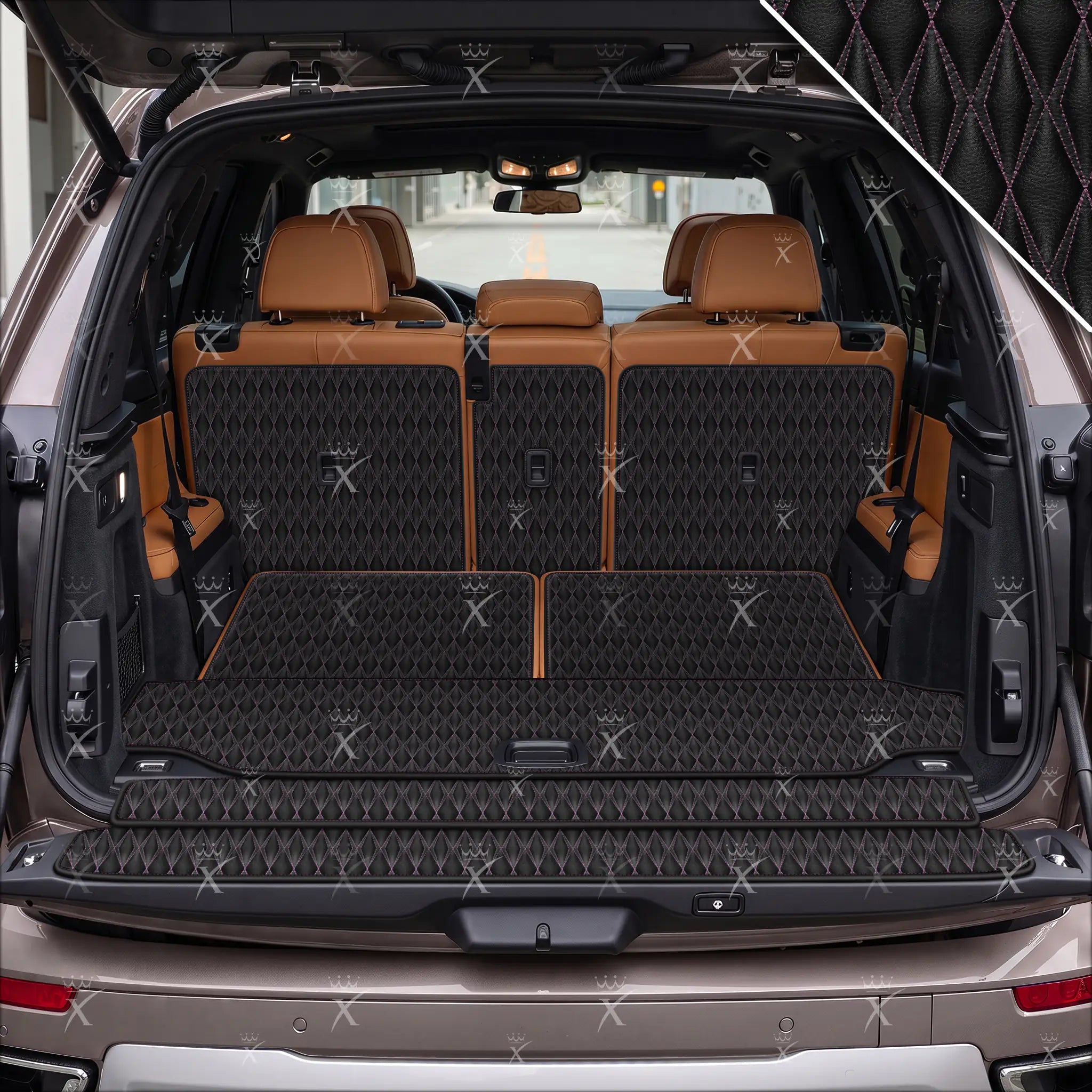 Luxus Twin-Diamond XtendFit Series Trunk Mat | Black & Purple Stitching