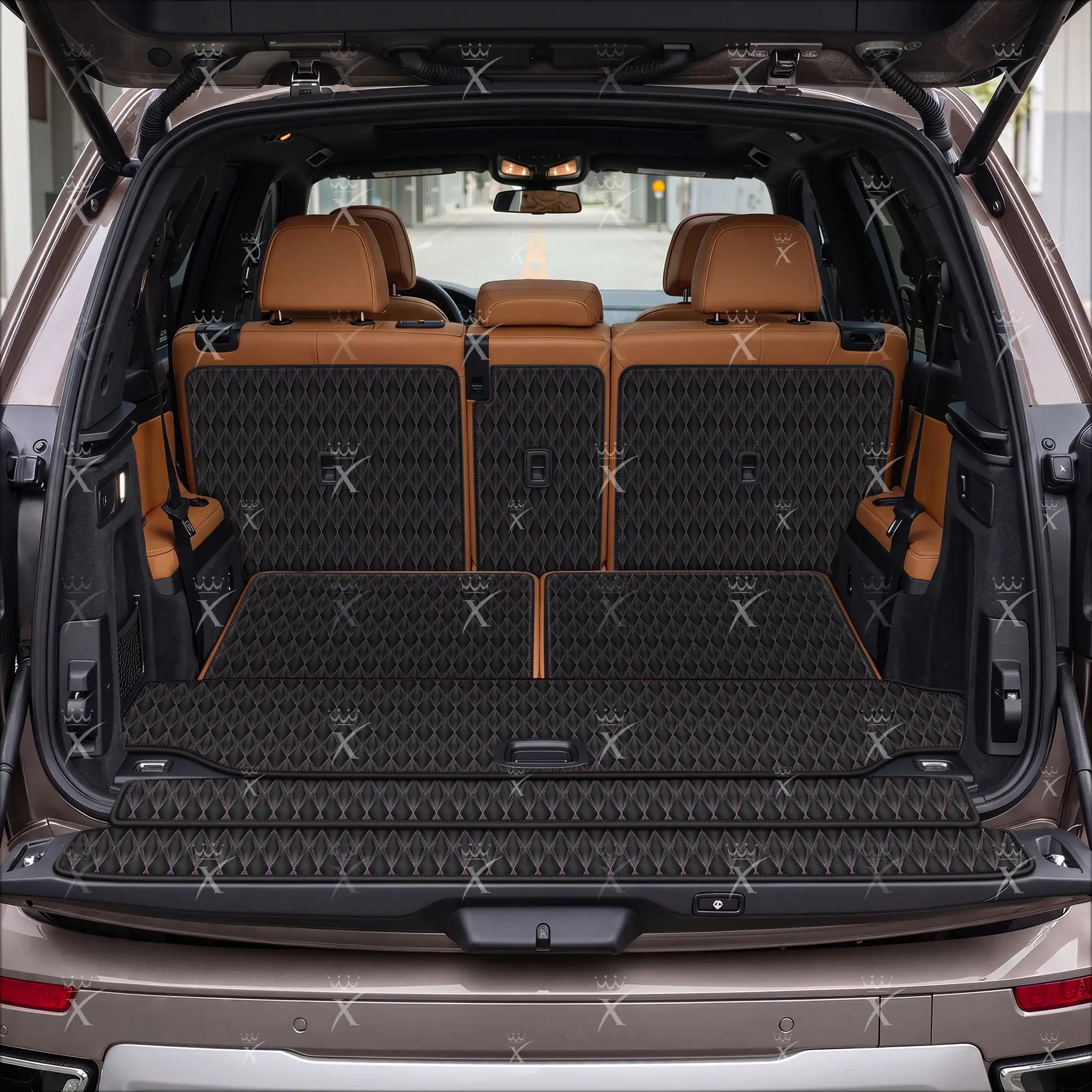 Luxus Twin-Diamond XtendFit Series Trunk Mat | Black & Purple Stitching