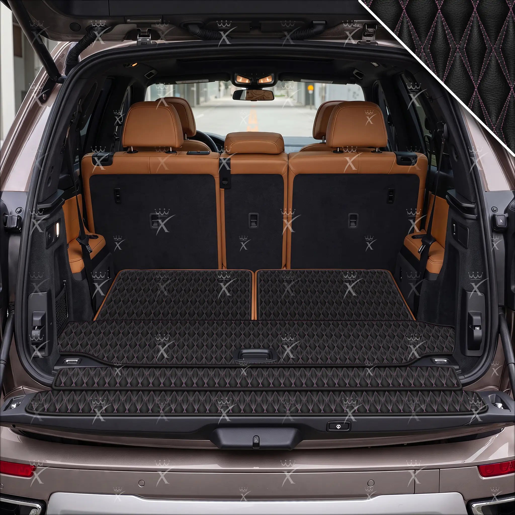 Luxus Twin-Diamond Base Series Trunk Mat | Black & Purple Stitching