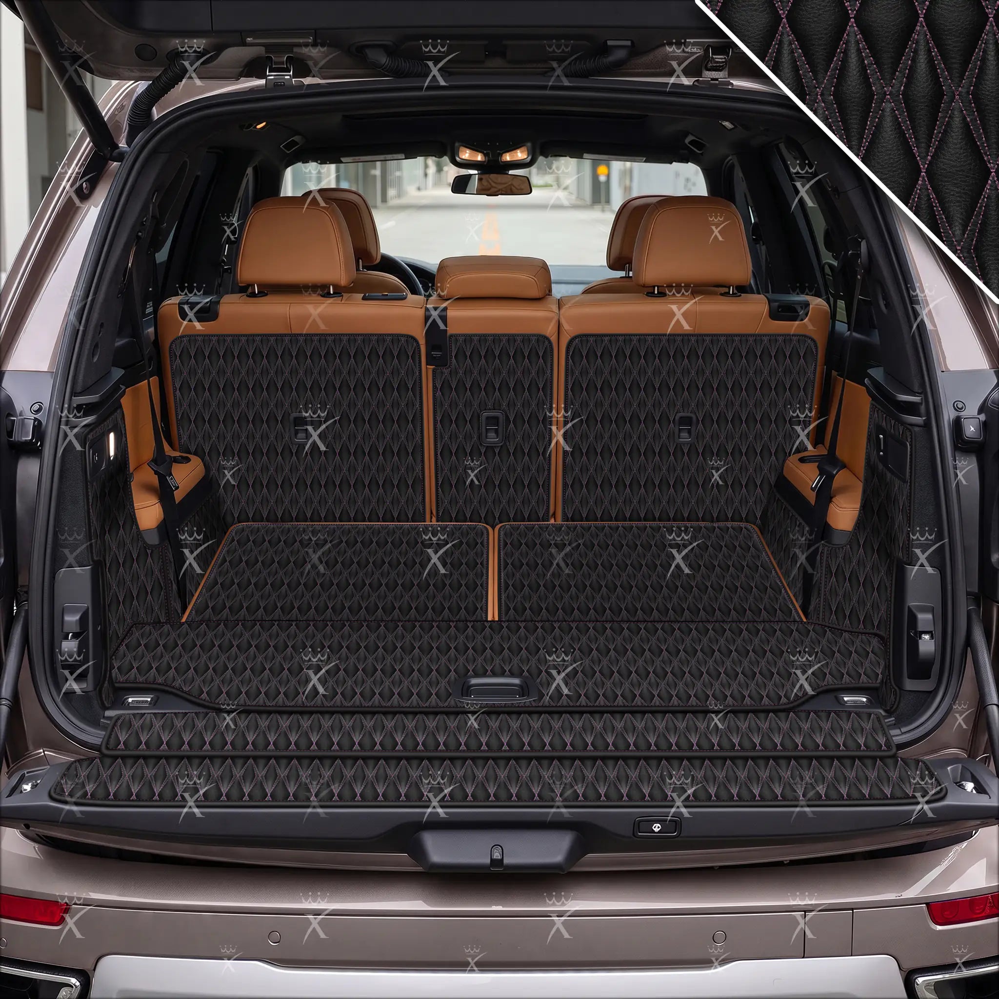 Tappetini per auto Luxus™ - Tappetino per bagagliaio/stivale in pelle di lusso 3D con cuciture nere e nere