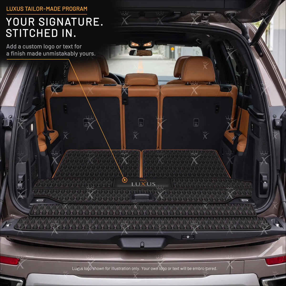 Luxus Twin-Diamond BaseFit Series Trunk Mat | Black & Purple Stitching