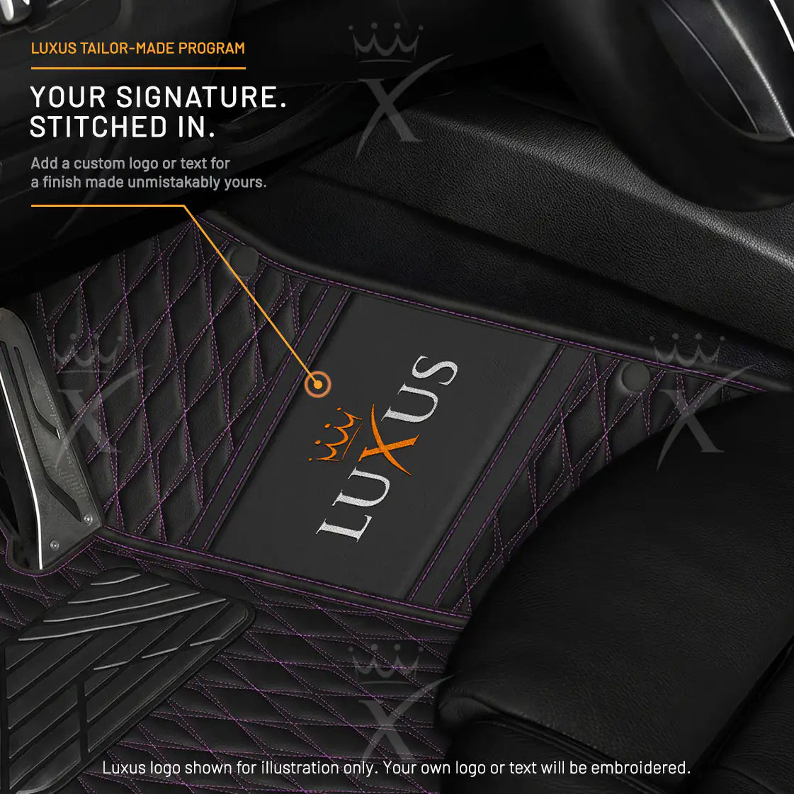 Luxus Twin-Diamond Double Layer Series Floor Mats | Black & Purple Stitching & Imperial Violet Top Carpet
