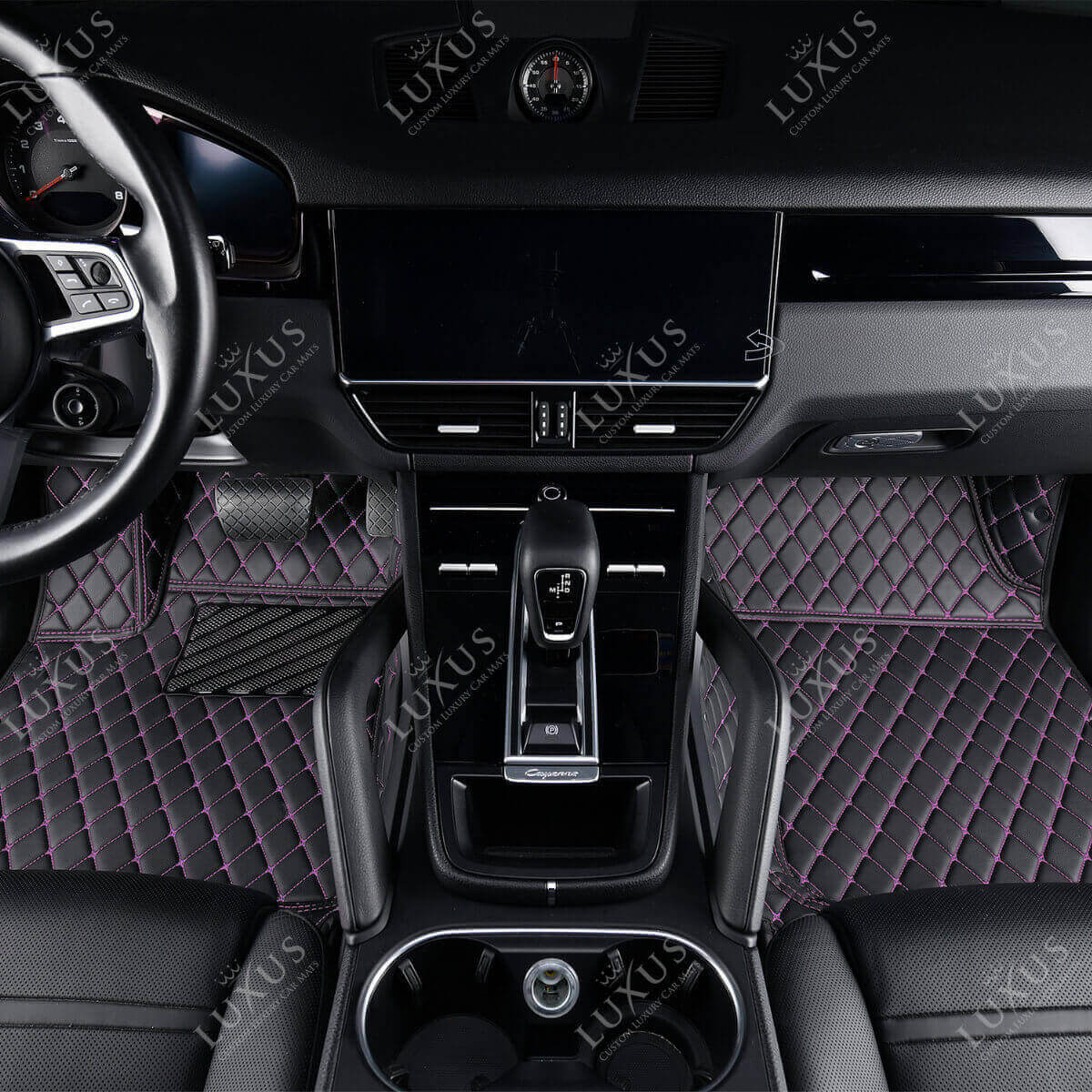 Luxus Car Mats™ - Juego de alfombrillas de lujo con costuras negras y moradas