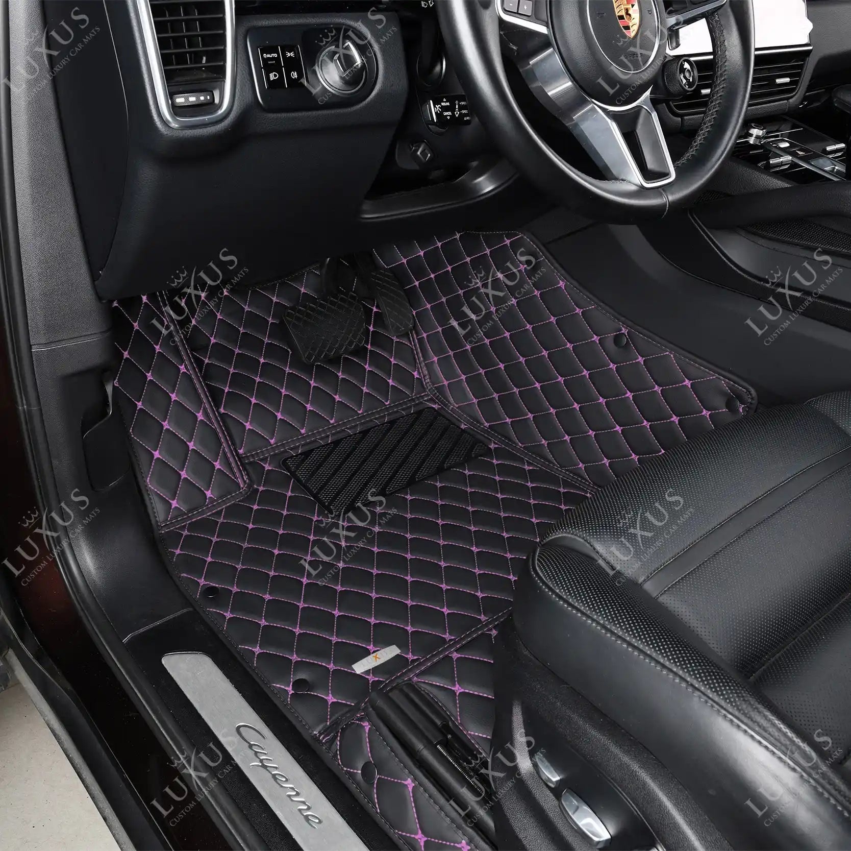 Black & Purple Stitching Diamond Luxury Car Mats Set