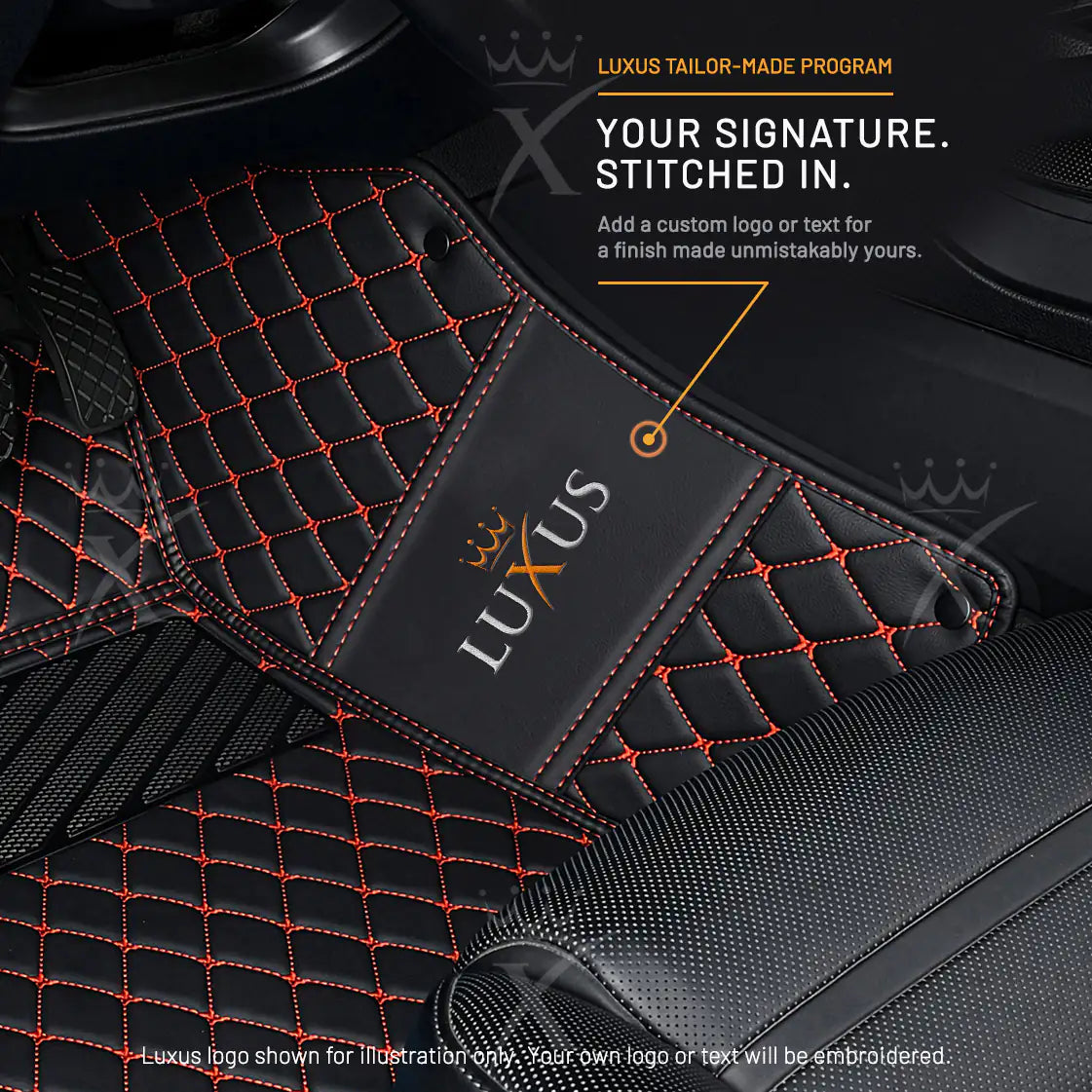 Luxus Diamond Double Layer Series Floor Mats | Black & Red Stitching & Black Top Carpet