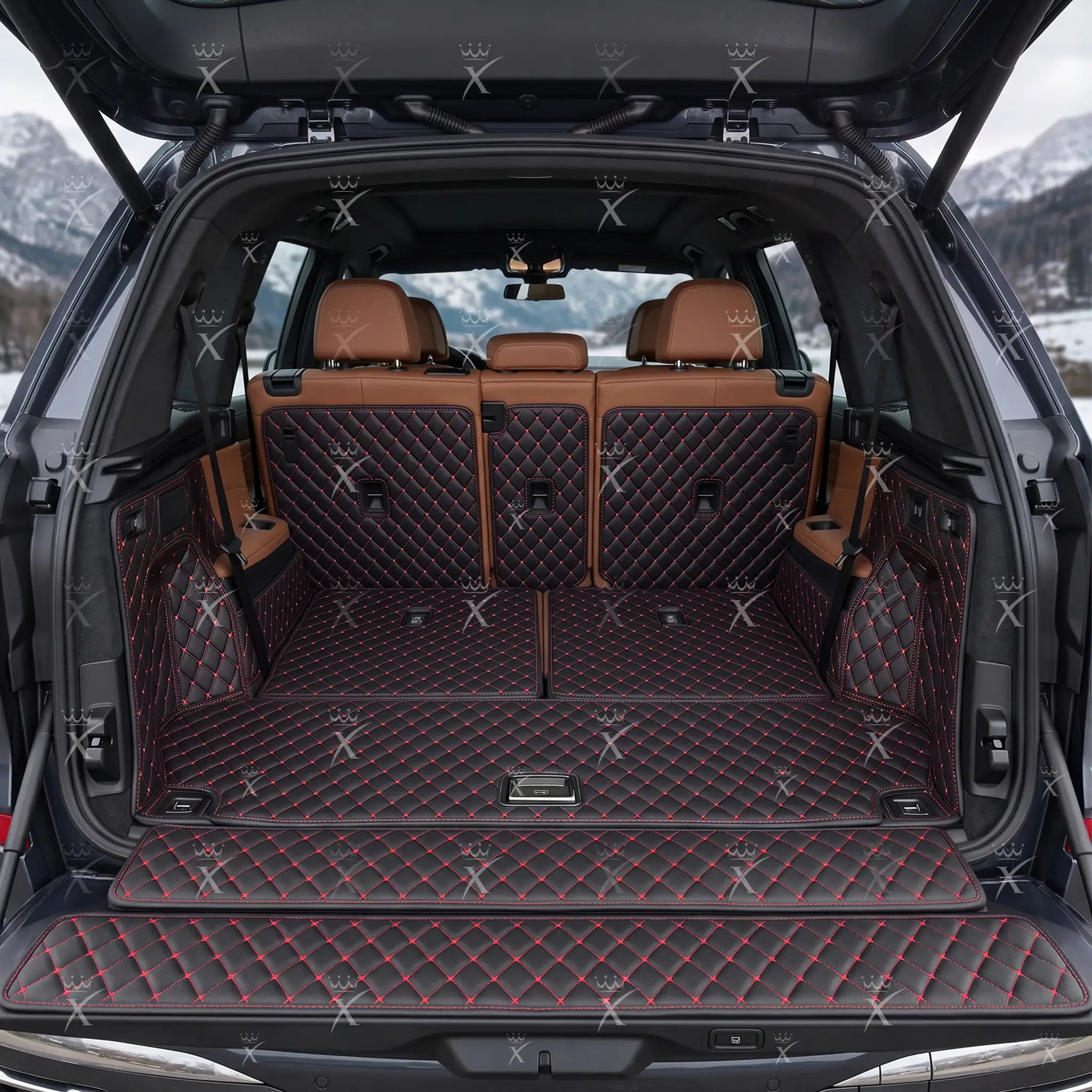 Luxus Diamond 360Fit Series Trunk Mat | Black & Red Stitching