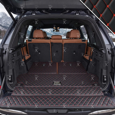 Luxus Diamond BaseFit Series Trunk Mat | Black & Red Stitching