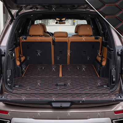 Luxus Honeycomb BaseFit Series Trunk Mat | Black & Red Stitching