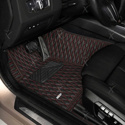 Luxus Twin-Diamond Series Floor Mats | Black & Red Stitching