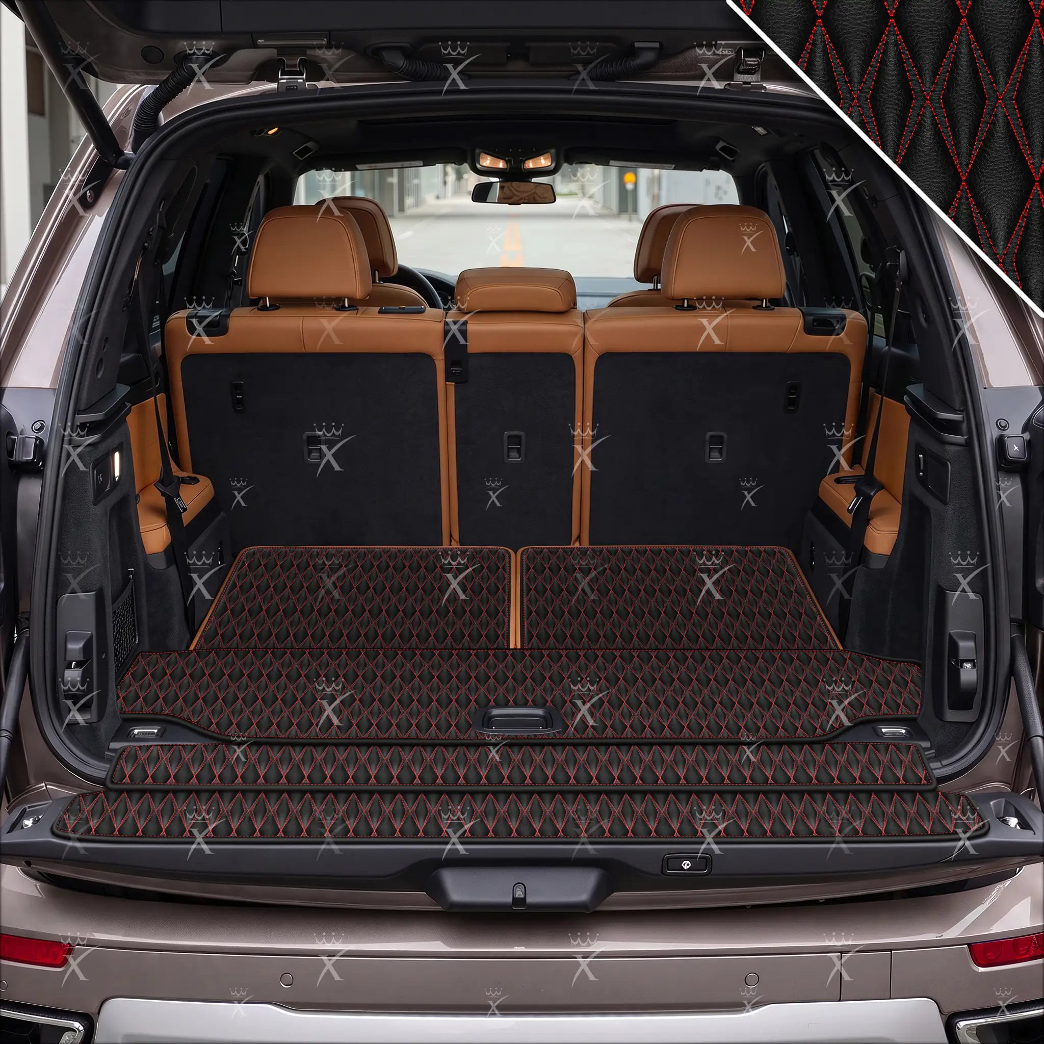 Luxus Twin-Diamond Base Series Trunk Mat | Black & Red Stitching