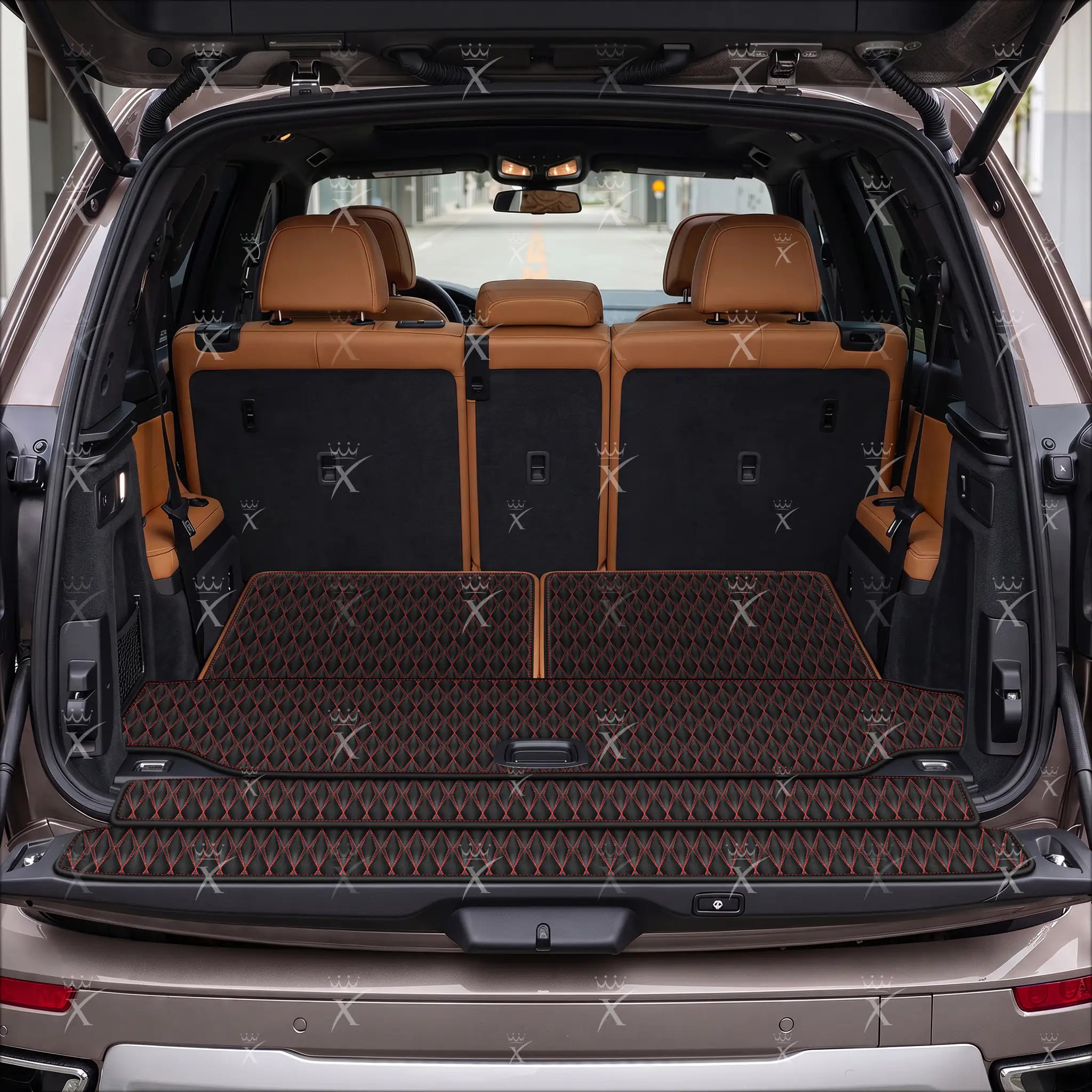 Luxus Twin-Diamond Base Series Trunk Mat | Black & Red Stitching