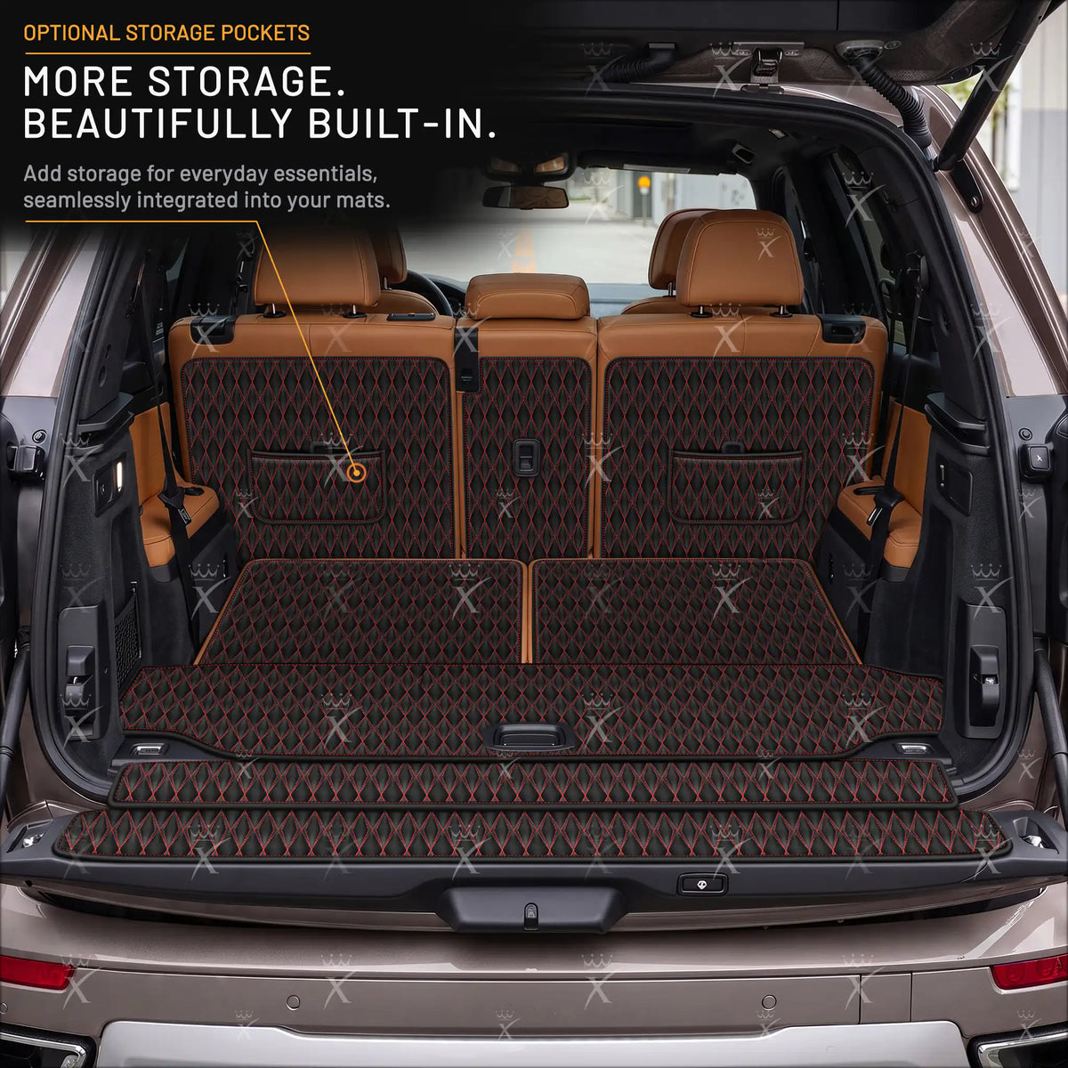 Luxus Twin-Diamond XtendFit Series Trunk Mat | Black & Red Stitching