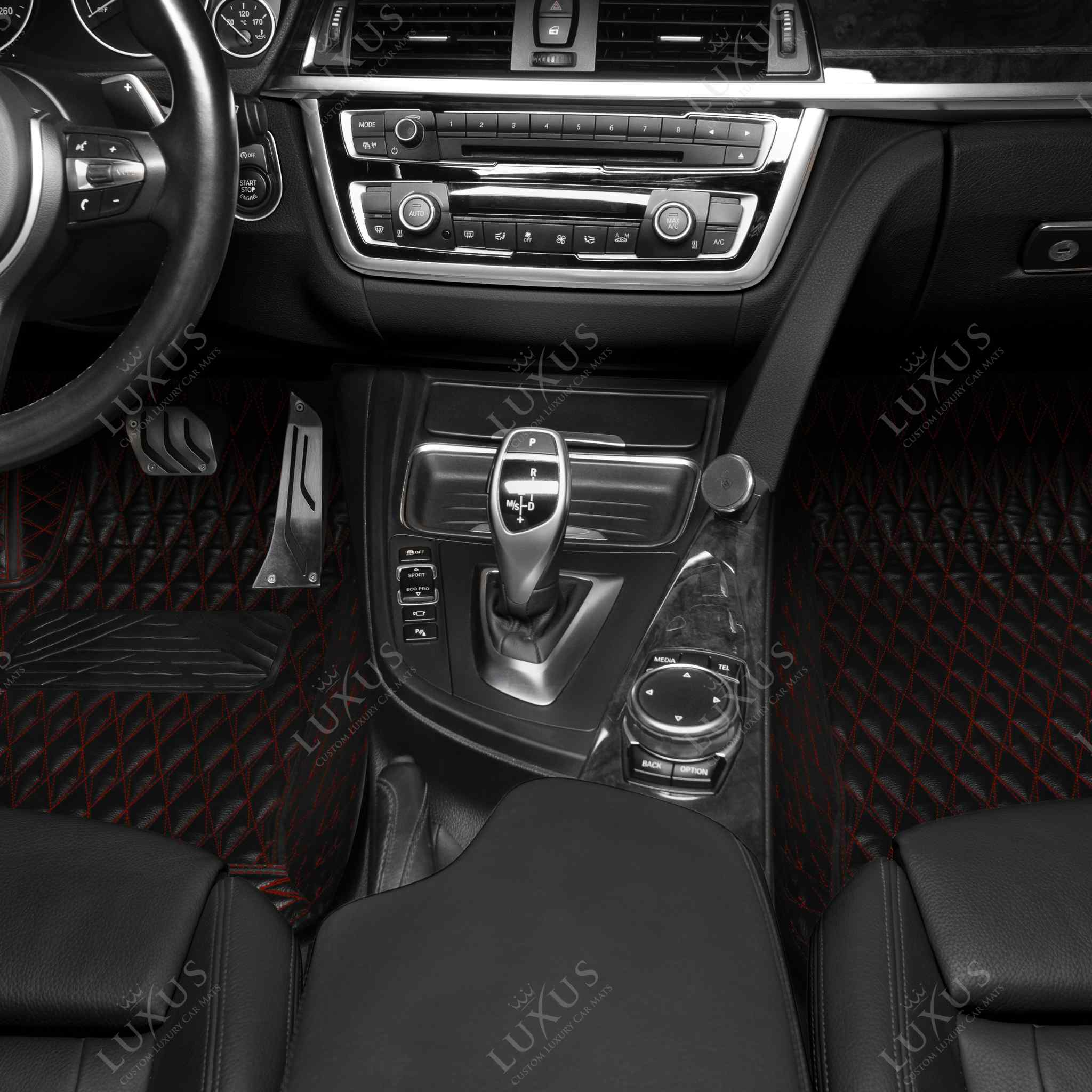Twin-Diamond Black & Red Stitching Luxury Car Mats Set