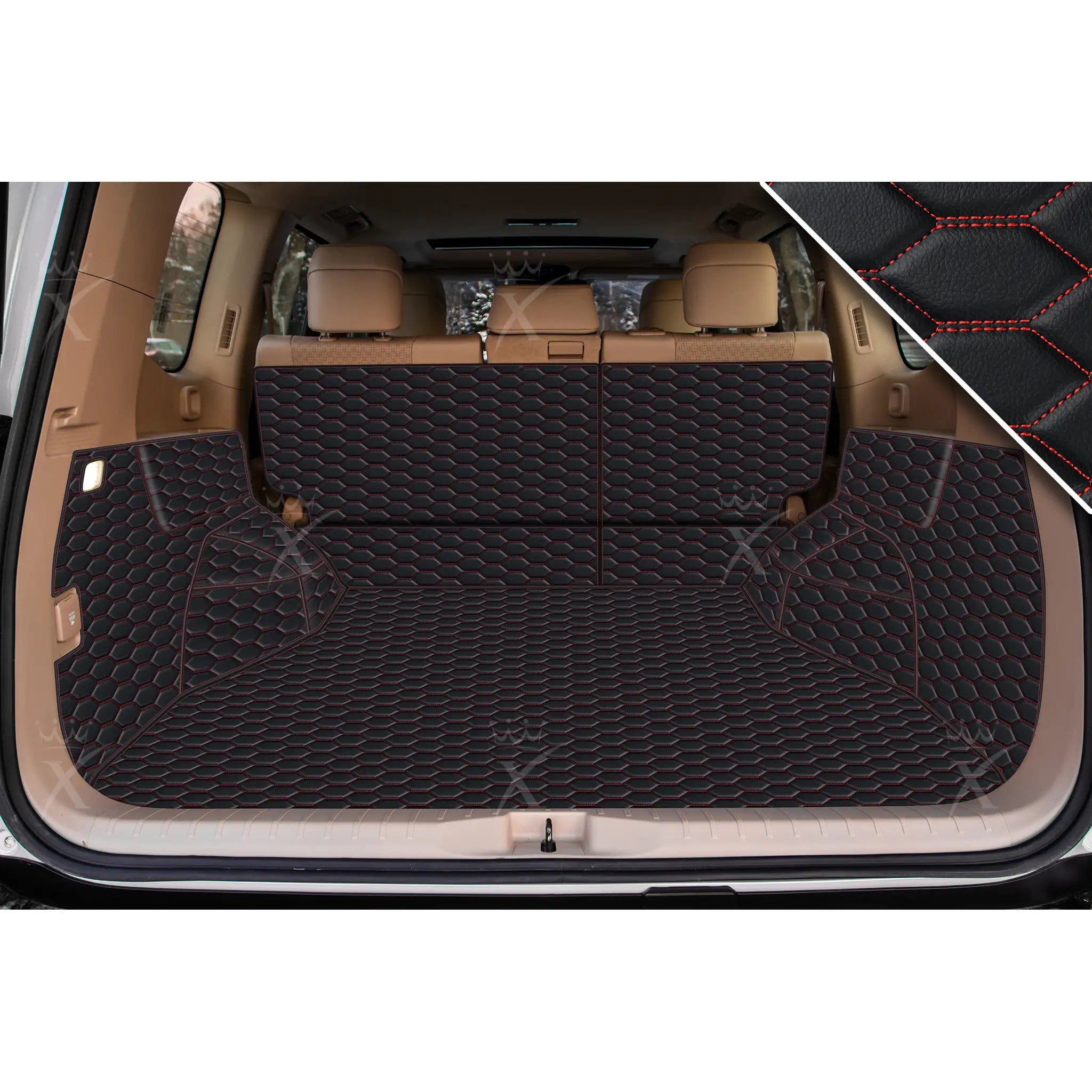 Luxus 360Fit Premium Honeycomb Custom Trunk Liner | Black & Red Stitching