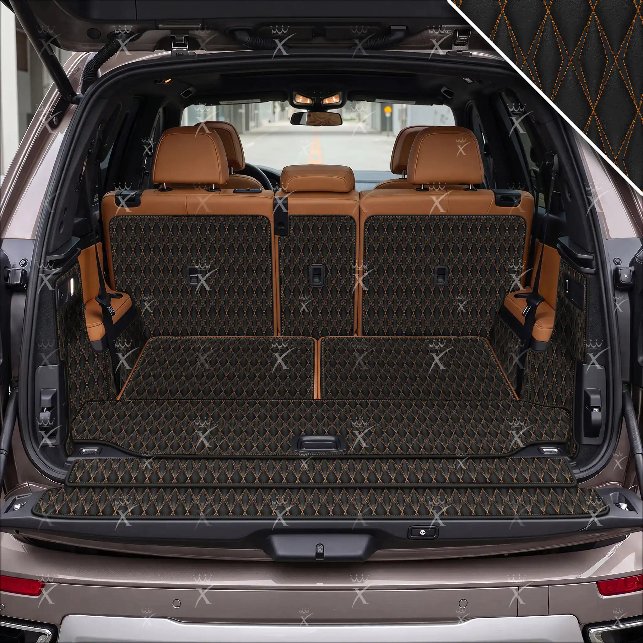 Luxus Car Mats™ - Svart og svart søm 3D luksusskinnstøvel/bagasjematte