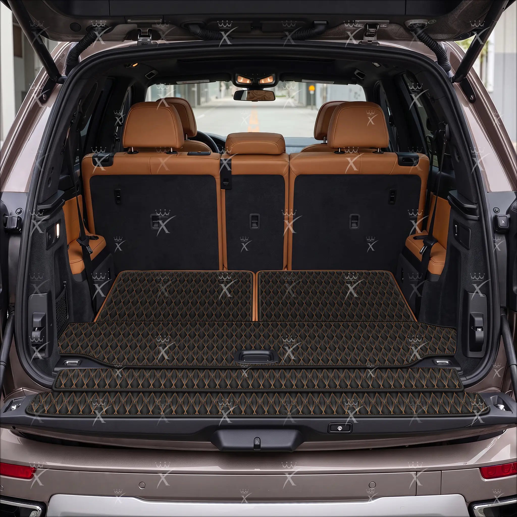 Luxus Twin-Diamond Base Series Trunk Mat | Black & Tan Stitching