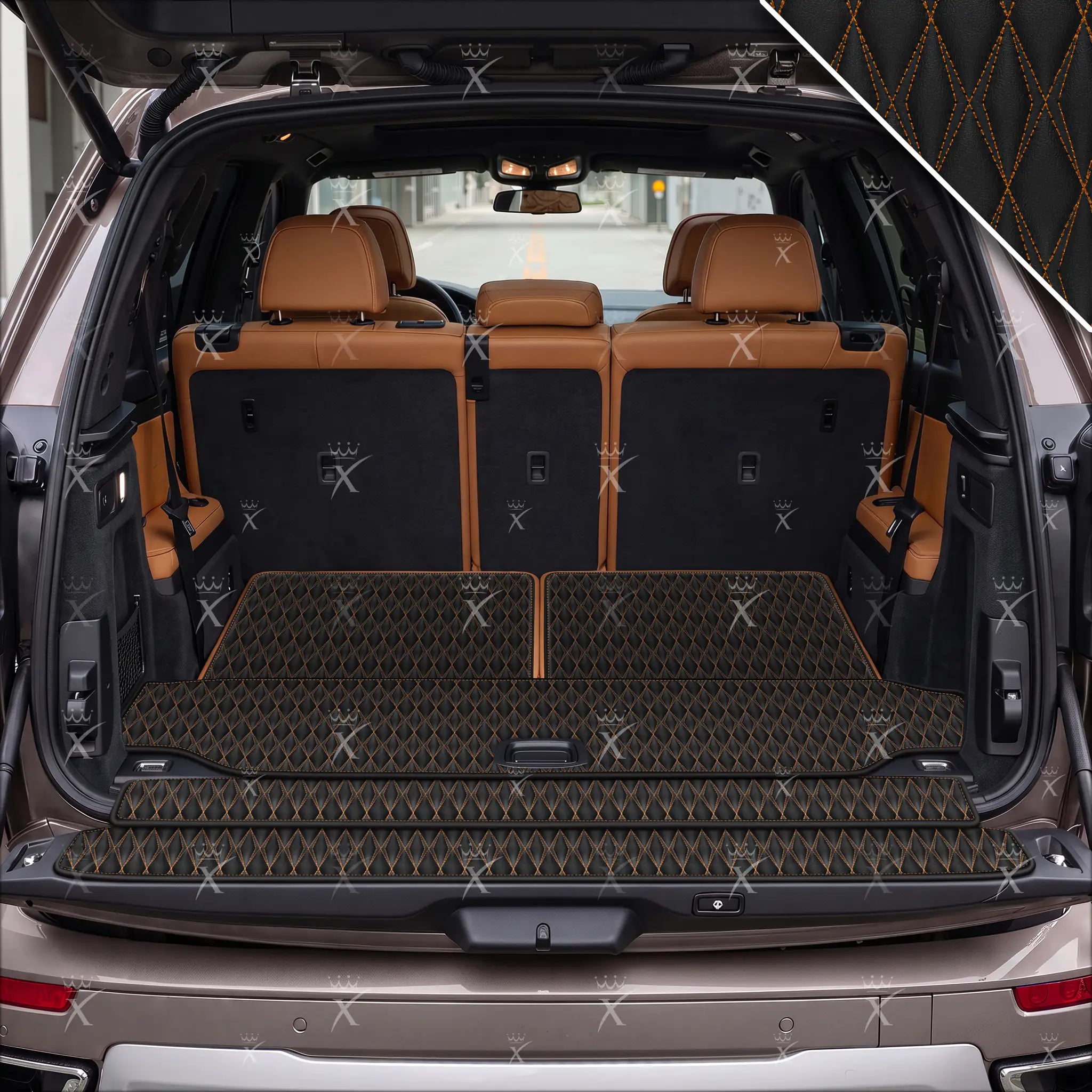 Luxus Twin-Diamond Base Series Trunk Mat | Black & Tan Stitching