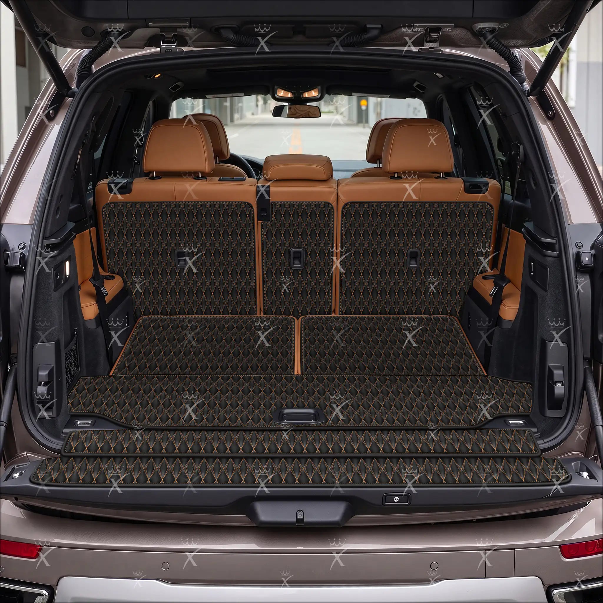 Luxus Car Mats™ – 3D-Luxus-Leder-Kofferraum-/Kofferraummatte in Schwarz und Schwarz mit Nähten