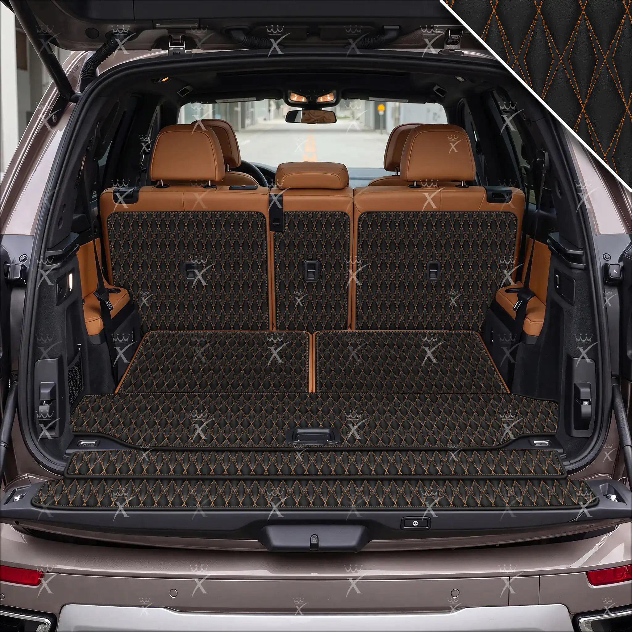 Luxus Car Mats™ – 3D-Luxus-Leder-Kofferraum-/Kofferraummatte in Schwarz und Schwarz mit Nähten